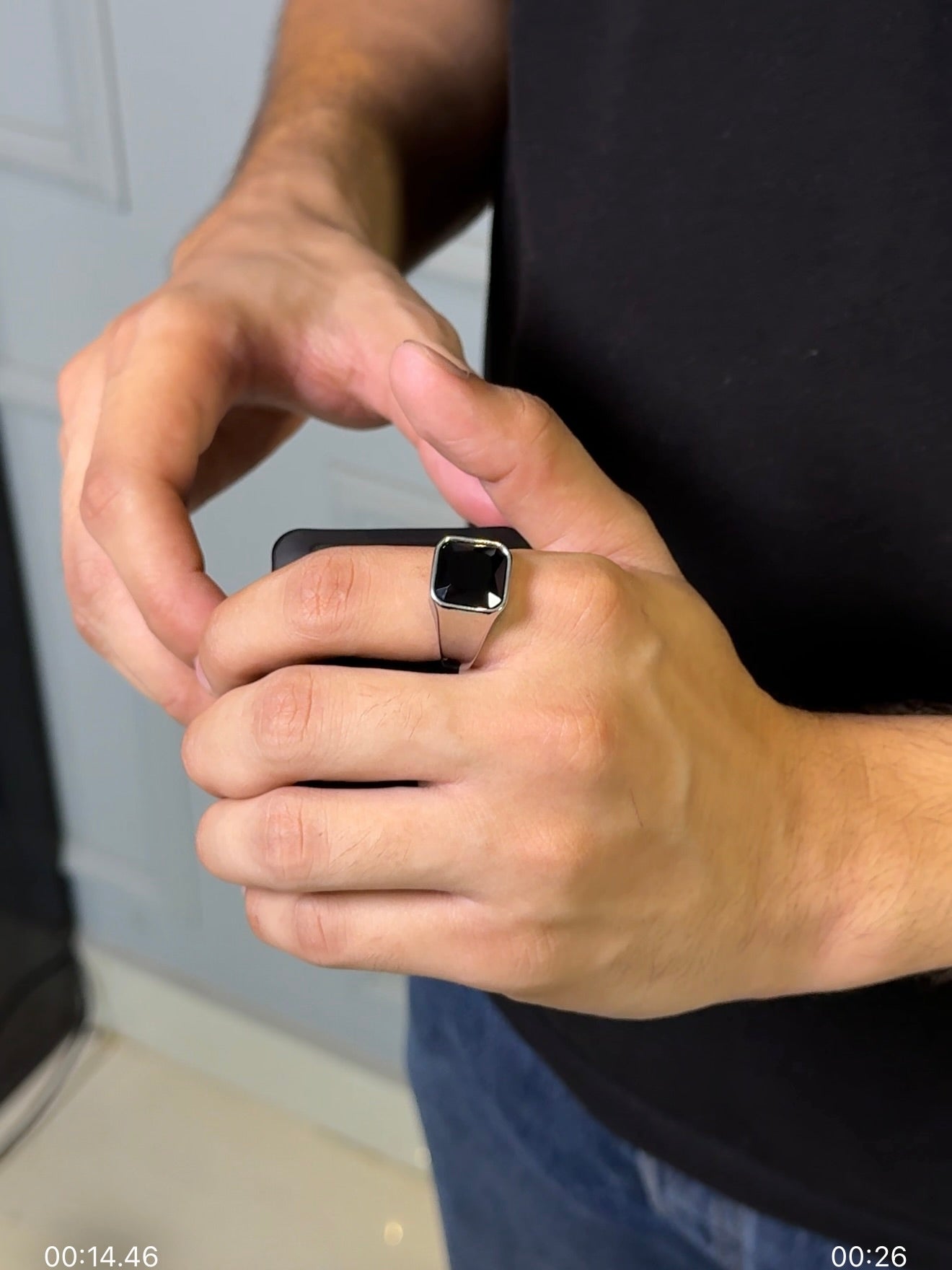 Silver plated square black onyx ring