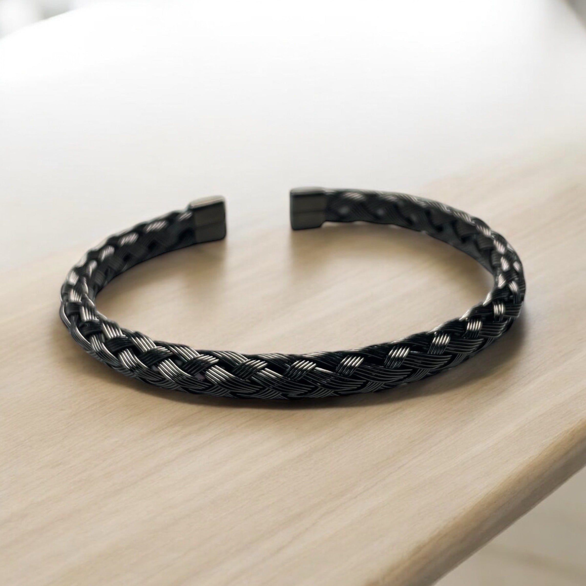 316 Stainless Steel Black Braided Bangle