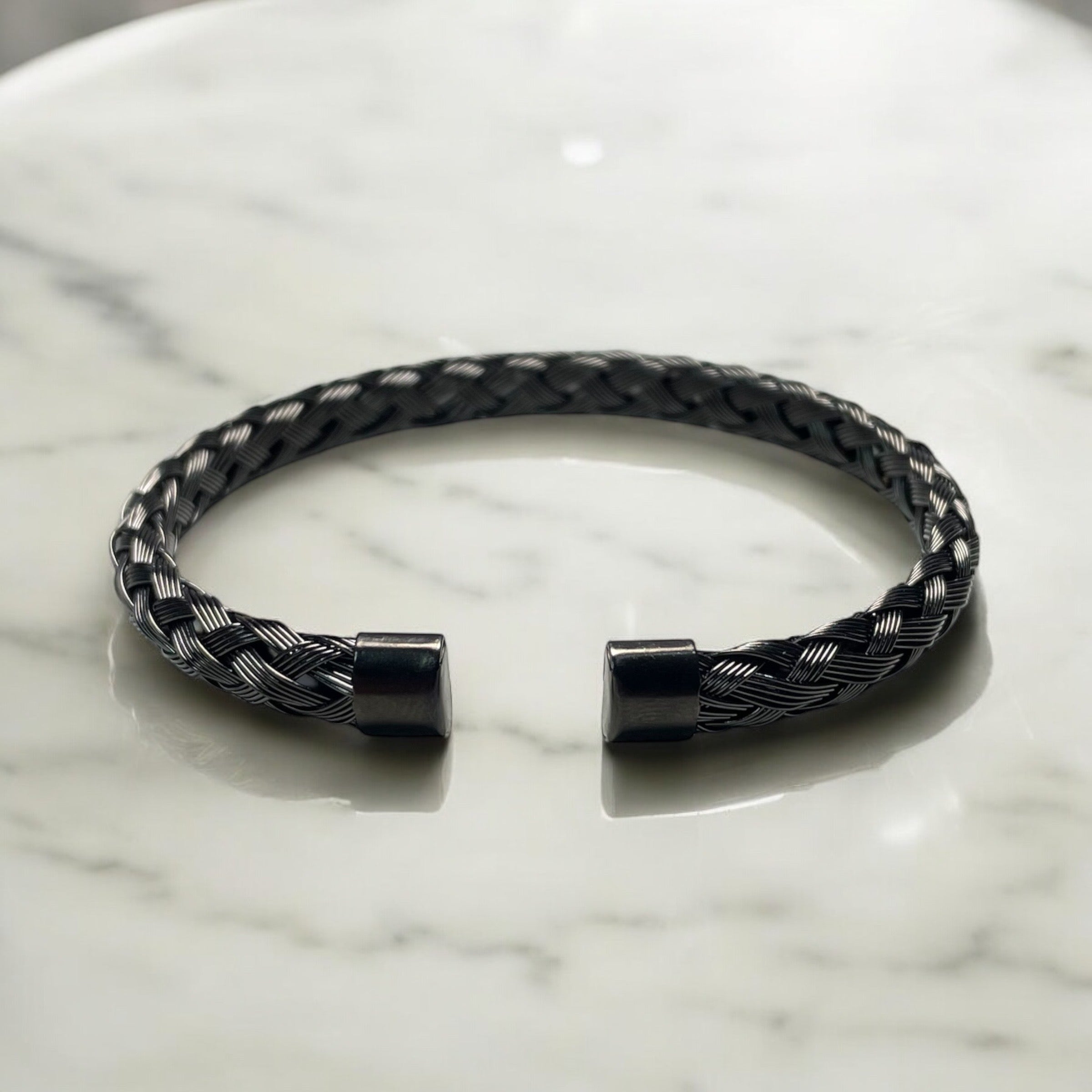316 Stainless Steel Black Braided Bangle
