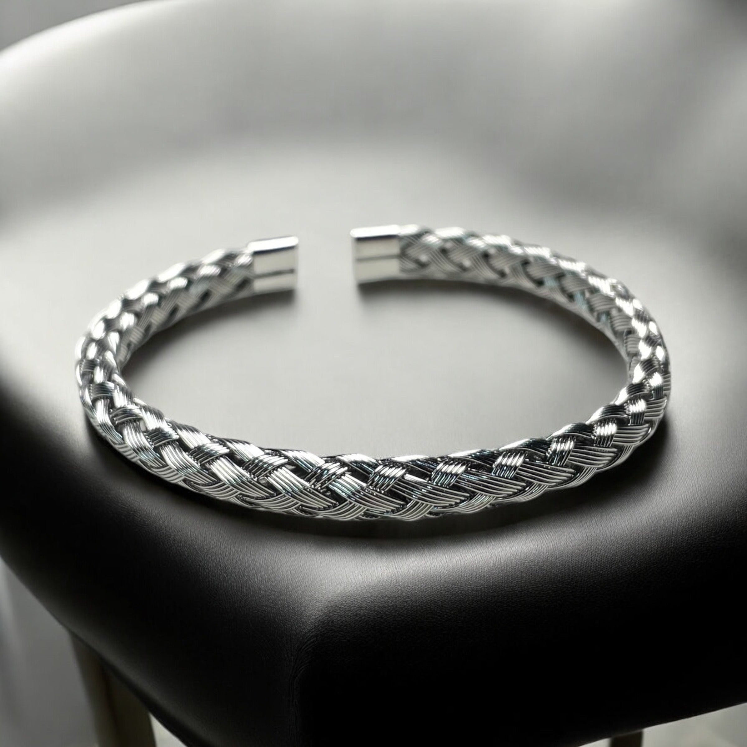 316 Stainless Steel Silver Braided Bangle - Zefiro