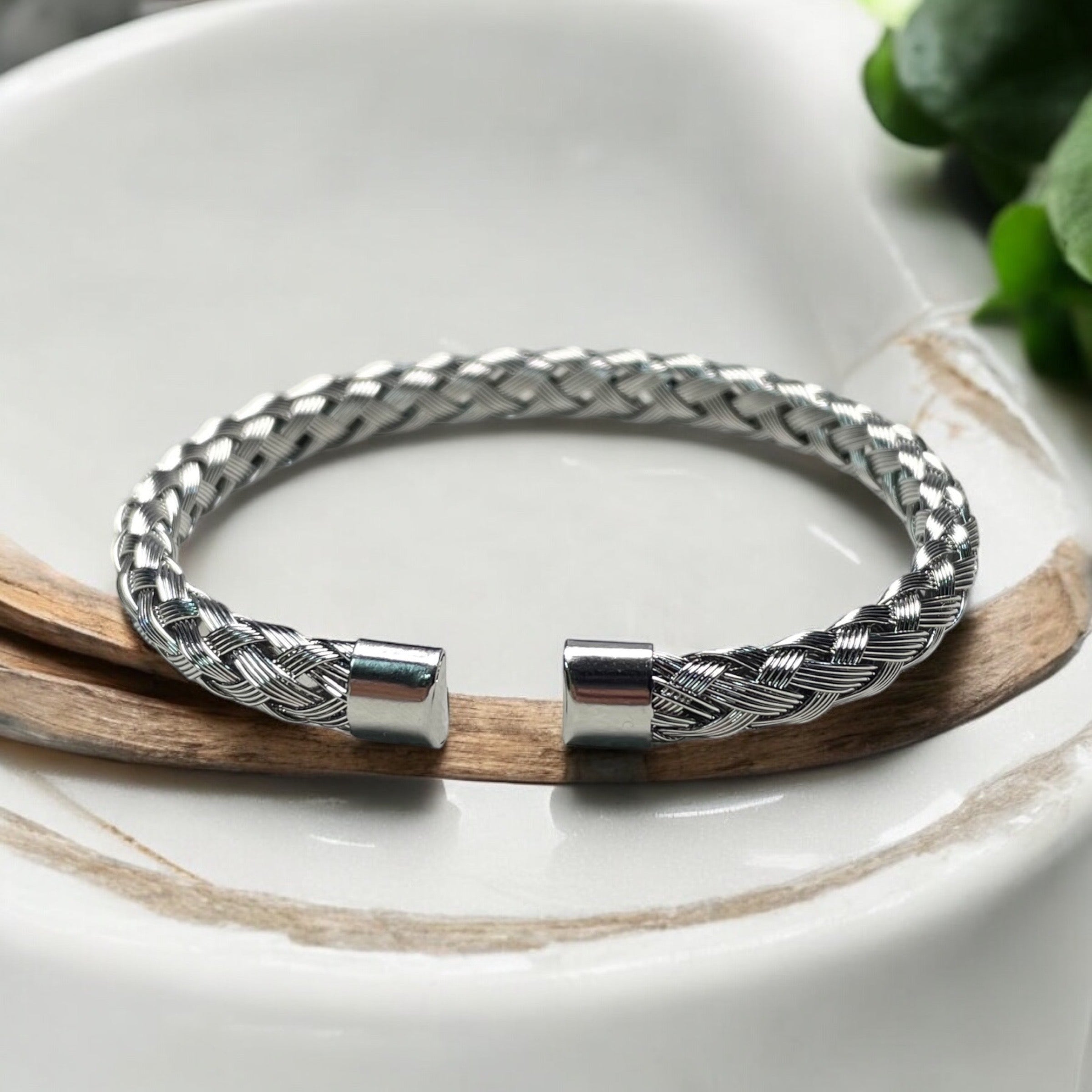 316 Stainless Steel Silver Braided Bangle - Zefiro
