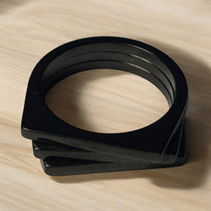 triple steps signet ring (black)