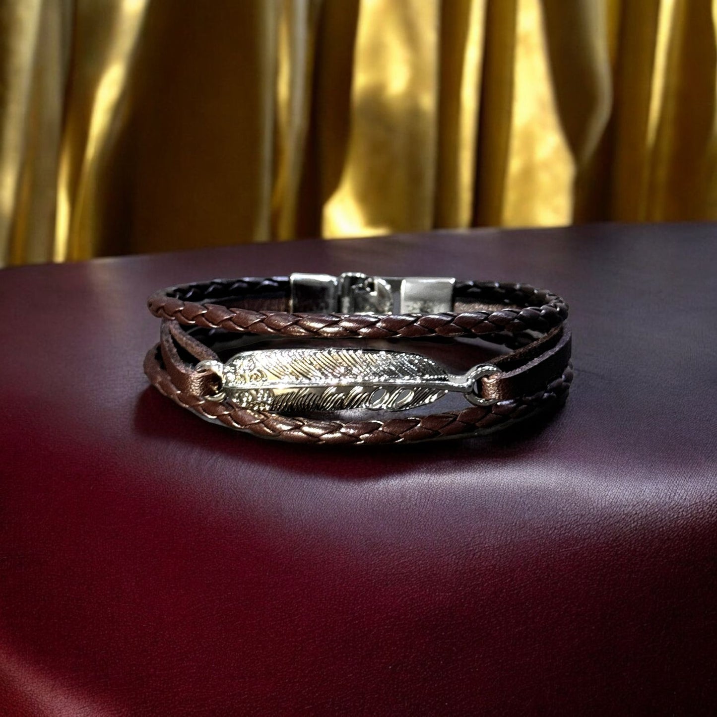 FeatherSteel Brown Leather Bracelet