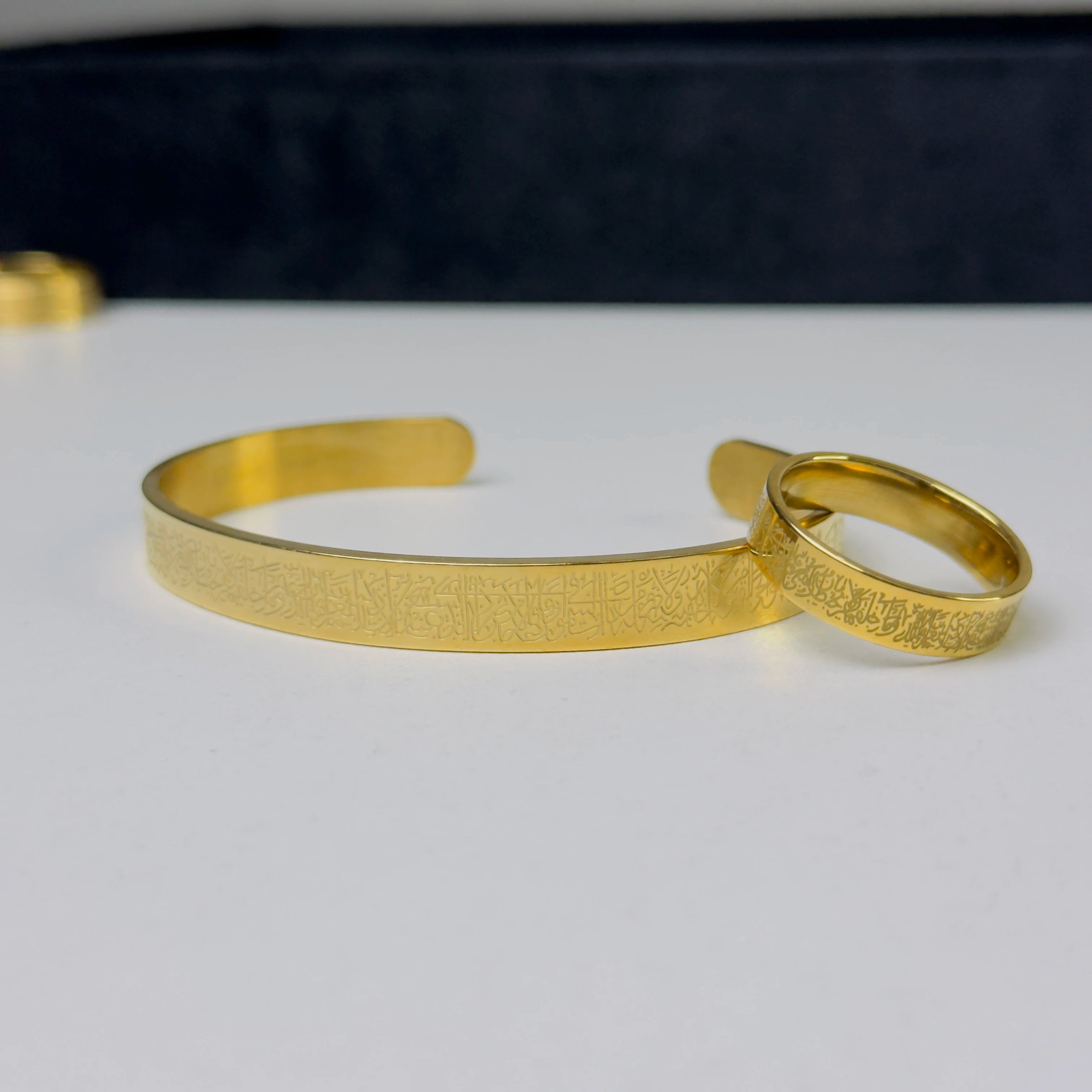 Gold Ayat-ul-Kursi Cuff & Ring Set