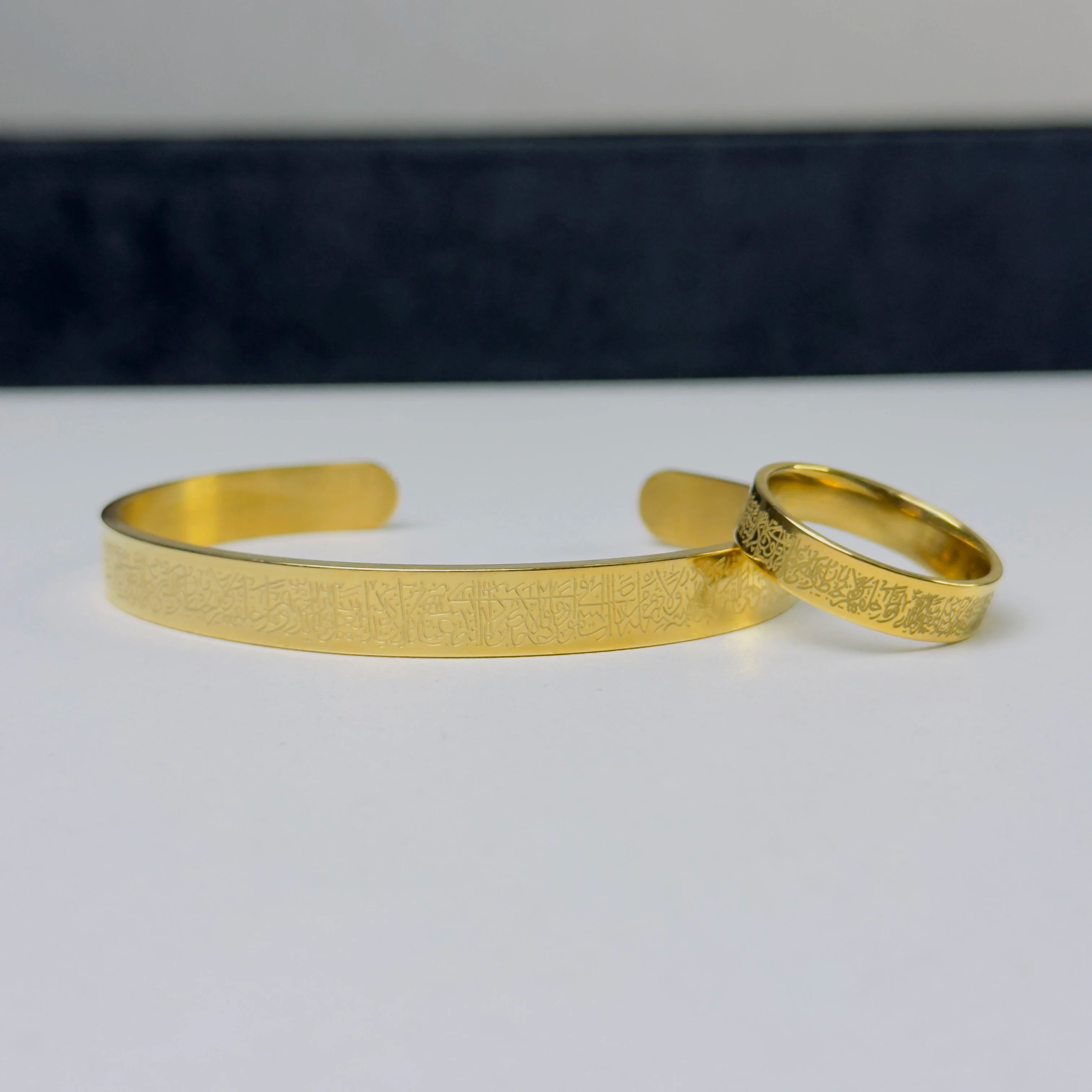 Gold Ayat-ul-Kursi Cuff & Ring Set