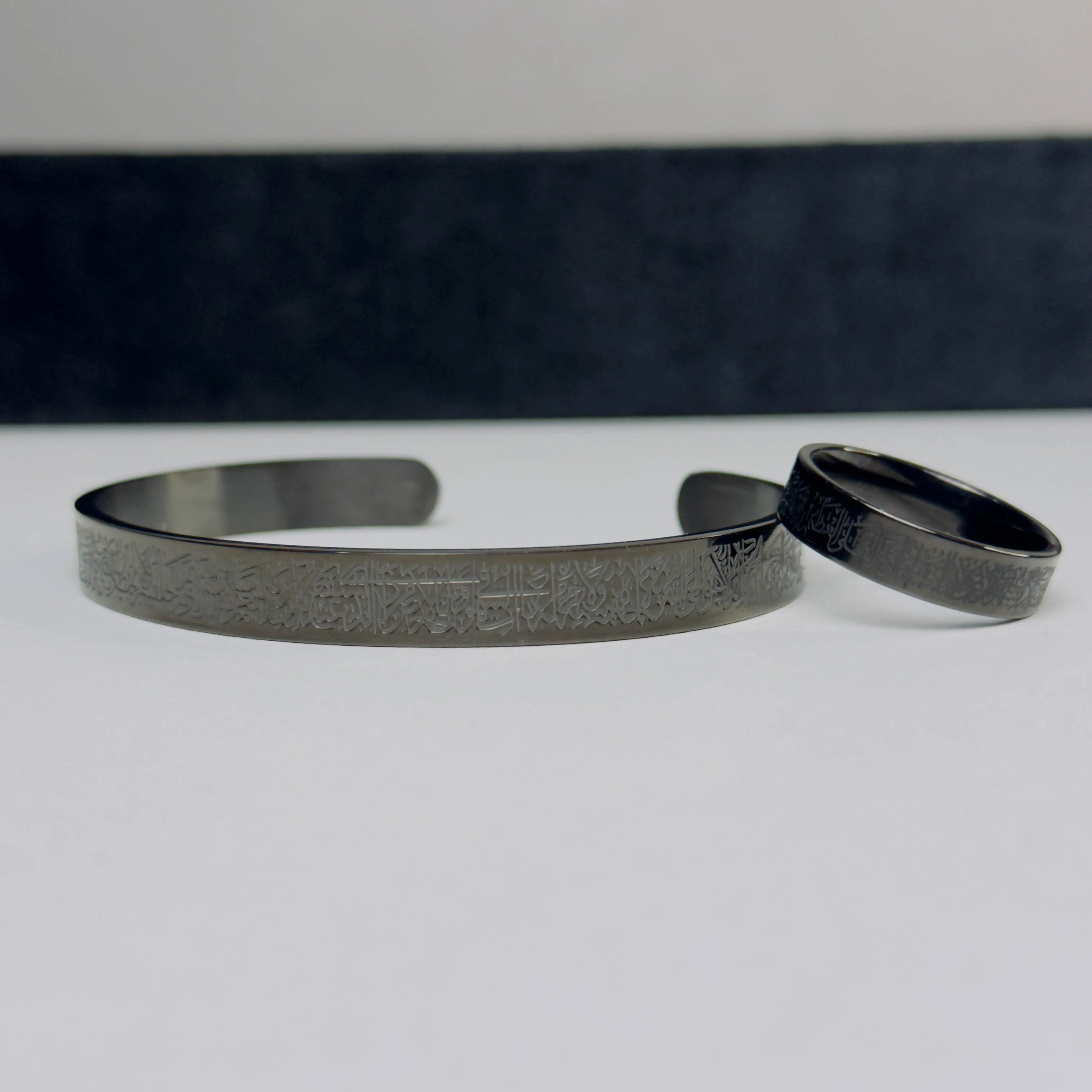 Matte Black Ayat-ul-Kursi Cuff & Ring Set