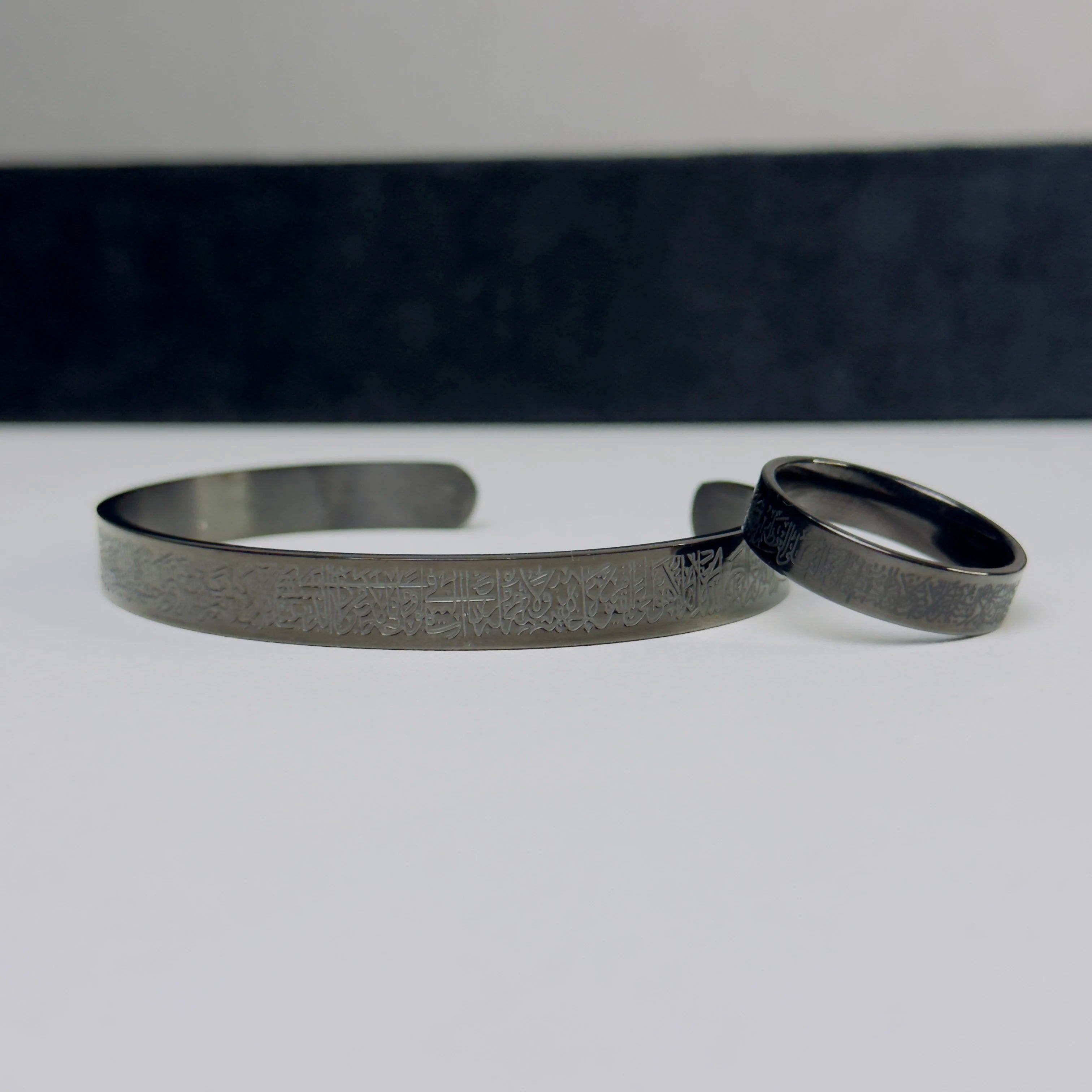 Matte Black Ayat-ul-Kursi Cuff & Ring Set