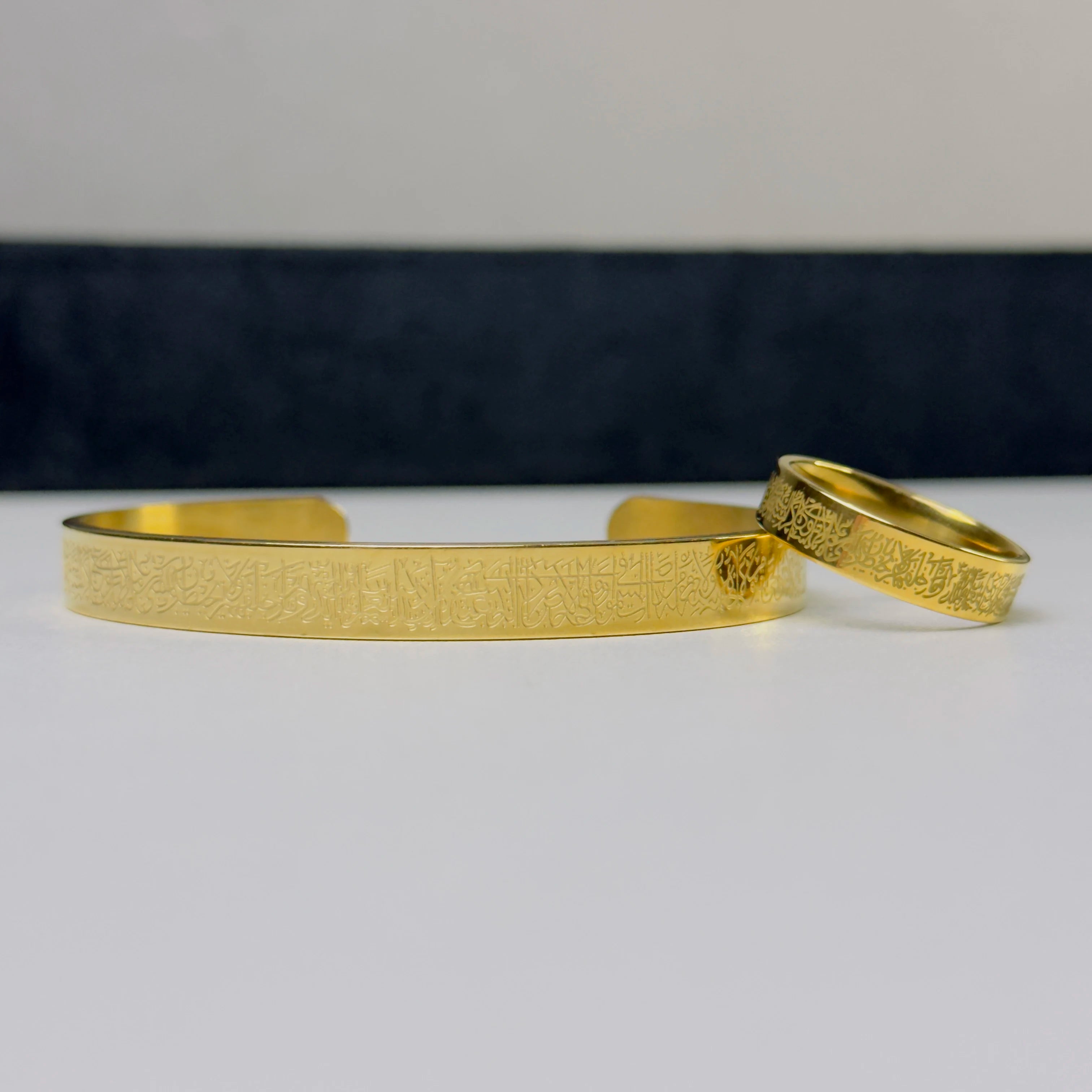 Gold Ayat-ul-Kursi Cuff & Ring Set